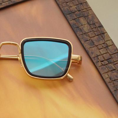 Stylish Aqua Blue And Gold Retro Sunglasses For Men And Women-Unique and Classy