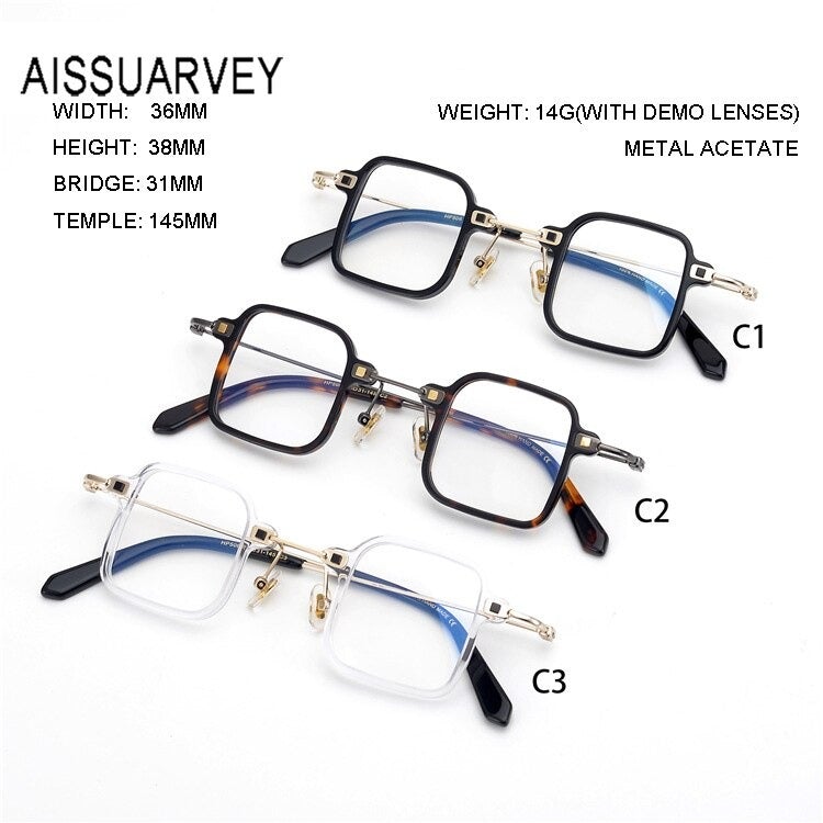 Acetate Metal Small Square Eyeglasses For Unisex-Unique and Classy