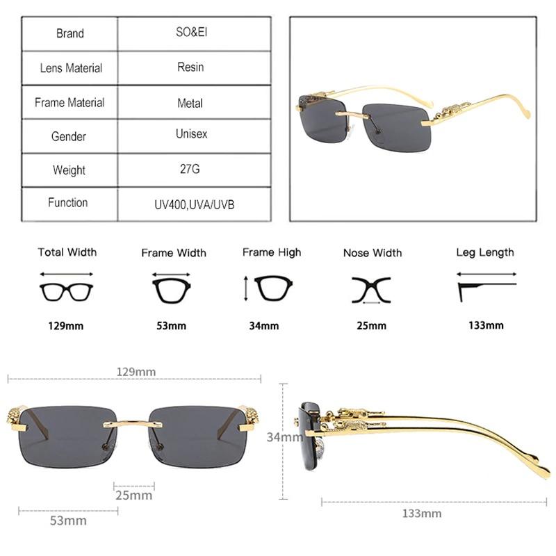 Fashion Rimless Rectangle Retro Cheetah Decoration Clear Ocean Lens Eyewear For Men And Women-Unique and Classy