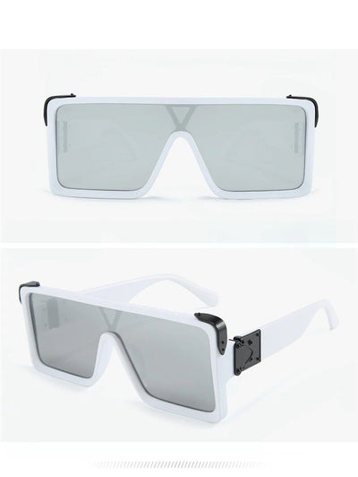 Oversized One Piece White Silver Square Sunglasses For Men And Women-Unique and Classy