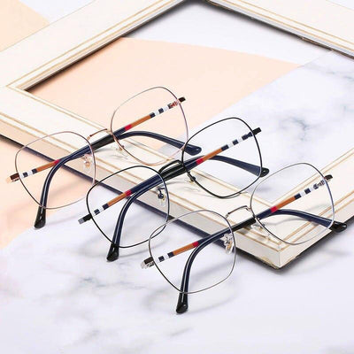 Trendy Stripe Ultralight Blue Blocking Metal Square Eyeglasses For Men And Women