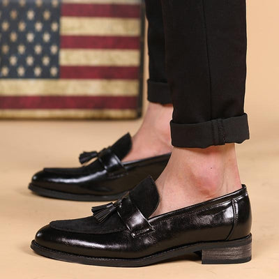 New Arrival Men Brown Boat Shoes Fashion Pointed Toe Suede Tassel Business Leisure Leather Shoes Slip On Loafer Black-Unique and Classy