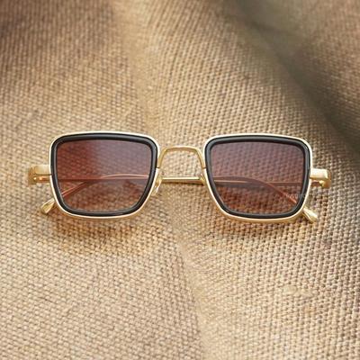 Stylish Square Gold And Brown Retro Sunglasses For Men And Women-Unique and Classy