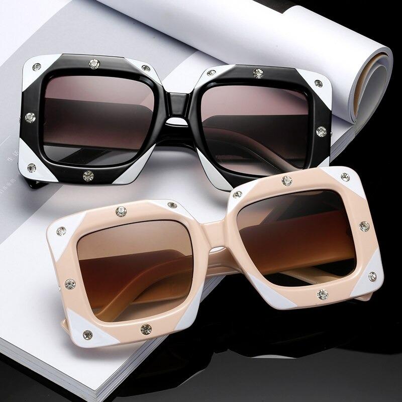 2020 Italian Big Frame Square Crystal Diamond Sunglasses For Unisex-Unique and Classy