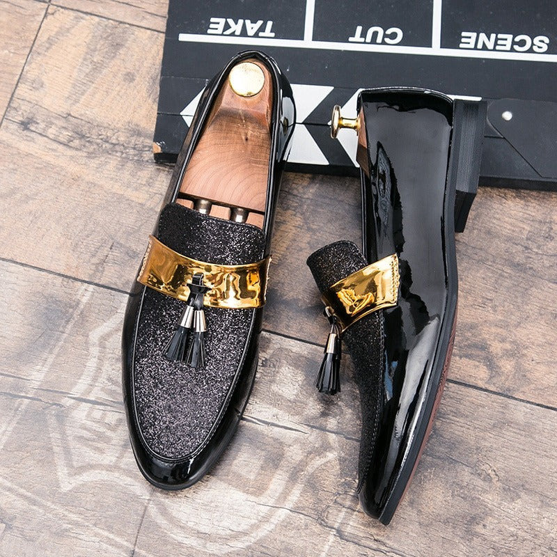 2022 Anti-skid Black Golden Patchwork PU Leather Casual,Wedding,Party Wear Shoes-Unique and Classy