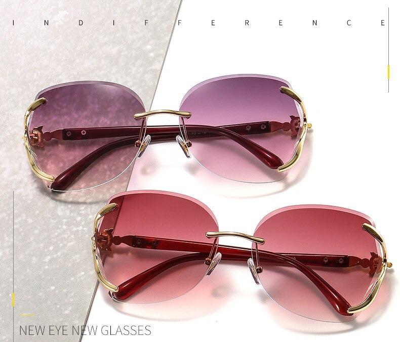 Luxury Brand Designer Gradient Pink Foxes Rhinestone Oversized Sunglasses For Women-Unique and Classy