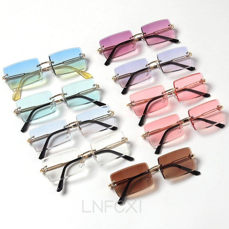 New Color Rectangle Rimless Gradient Sunglasses For Unisex-Unique and Classy