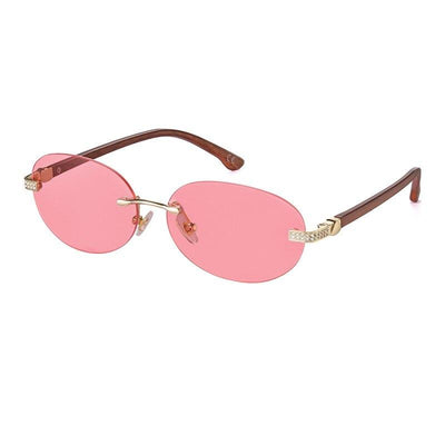 Trendy Brand Designer Round Frame Luxury Diamond Studded Rimless Sunglasses For Unisex-Unique and Classy