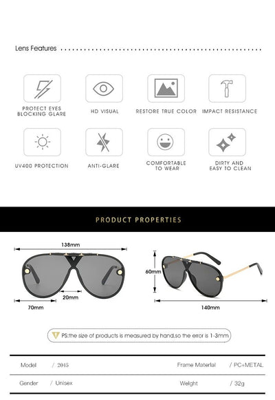 2020 New Oversized One Piece Vintage Punk Rivet Sunglasses For Men And Women-Unique and Classy