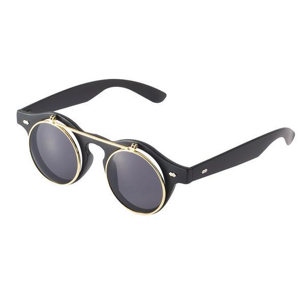 Classic Retro Vintage Round Flip Up Sunglasses For Unisex-Unique and Classy