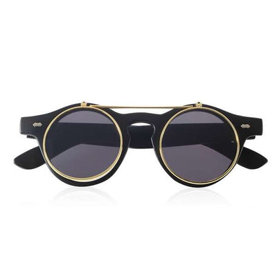 Classic Retro Vintage Round Flip Up Sunglasses For Unisex-Unique and Classy