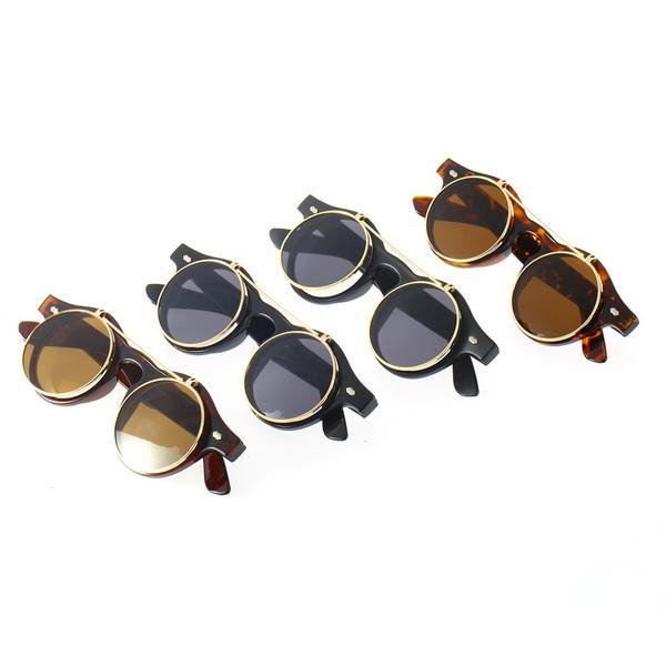 Classic Retro Vintage Round Flip Up Sunglasses For Unisex-Unique and Classy