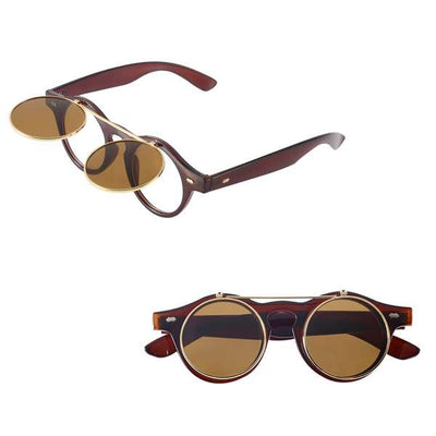 Classic Retro Vintage Round Flip Up Sunglasses For Unisex-Unique and Classy