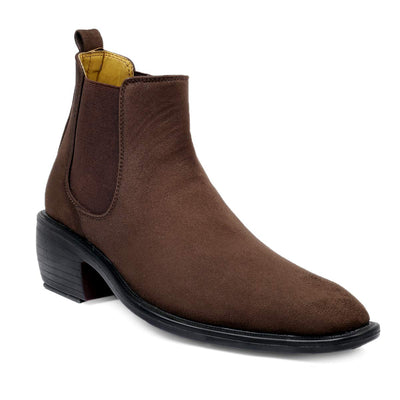 Height Increasing Suede Material Brown Casual Chelsea Boots For Men-Unique and Classy