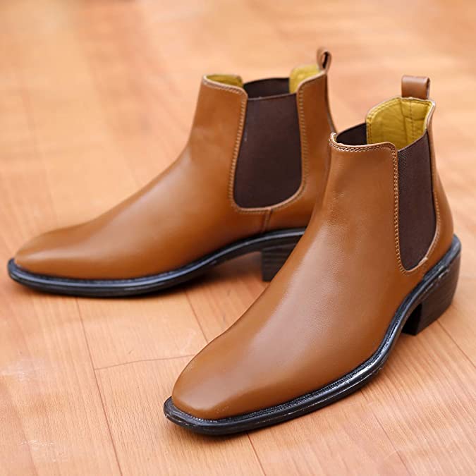 Classy Hight Ankle Height Increasing Tan Chelsea Boots For Men-Unique and Classy