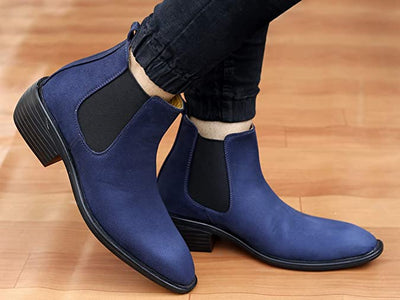 Height Increasing Suede Material Blue Casual Chelsea Boots For Men-Unique and Classy