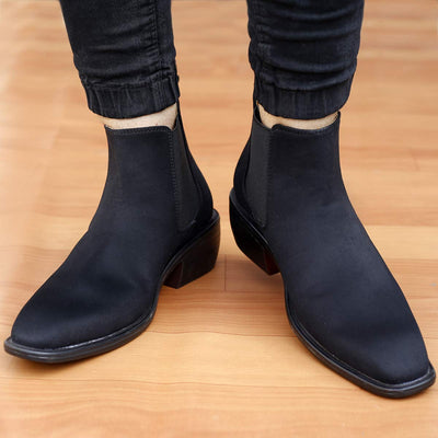 Height Increasing Suede Material Black Casual Chelsea Boots For Men-Unique and Classy