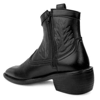Stylish High Ankle Black Casual And Formal Boot With Leaf Pattern-Unique and Classy