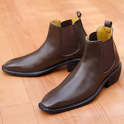 Classy Hight Ankle Height Increasing Brown Chelsea Boots For Men-Unique and Classy