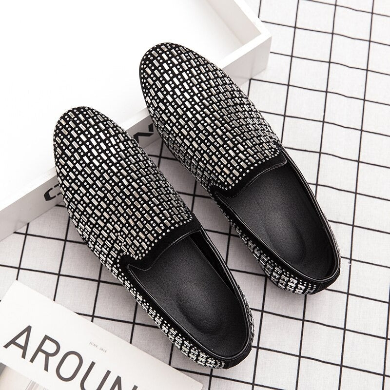 Luxury Italian Style Rhinestones Flats Moccasins Crystal Glitter Slip On Shoes-Unique and Classy