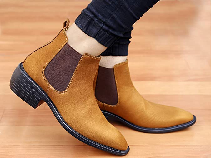 Height Increasing Suede Material Tan Casual Chelsea Boots For Men-Unique and Classy