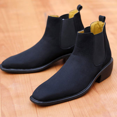 Height Increasing Suede Material Black Casual Chelsea Boots For Men-Unique and Classy