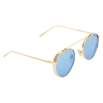 Round Aqua Blue And Gold Sunglasses For Men And Women-Unique and Classy