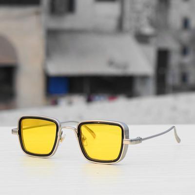 Yellow And Silver  Retro Square Sunglasses For Men And Women-Unique and Classy