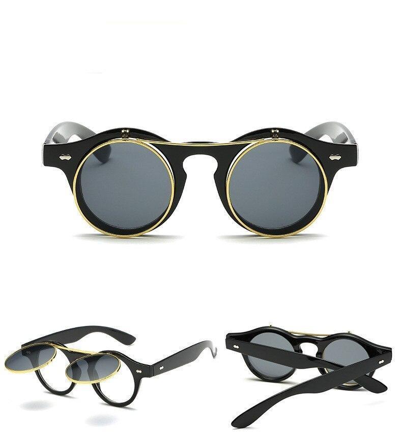 Stylish Vintage Round Flip Up Sunglasses Transparent Frame Women Men - Unique and Classy