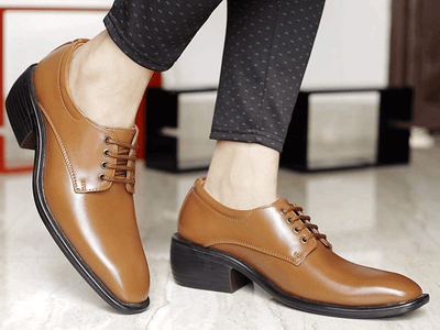 Classic Pattern Height Increasing Tan Casual, Formal Office Wear Derby Shoes-Unique and Classy