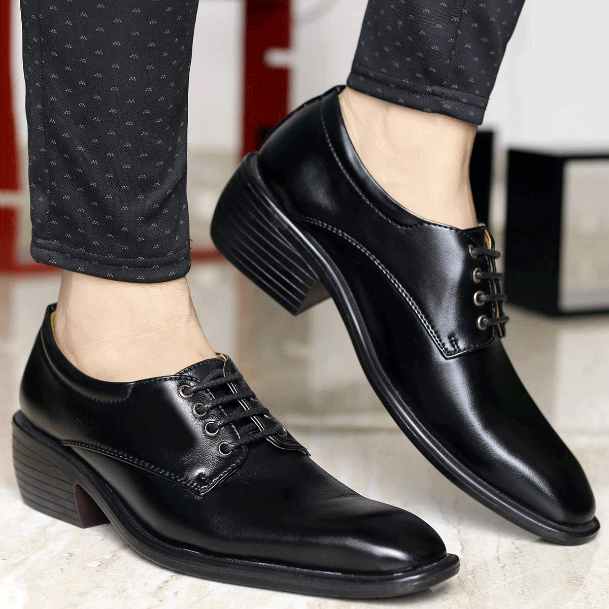 Classic Pattern Height Increasing Black Casual, Formal Office Wear Derby Shoes-Unique and Classy