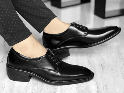 Classic Pattern Height Increasing Black Casual, Formal Office Wear Derby Shoes-Unique and Classy