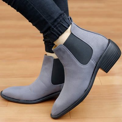 Height Increasing Suede Material Grey Casual Chelsea Boots For Men-Unique and Classy