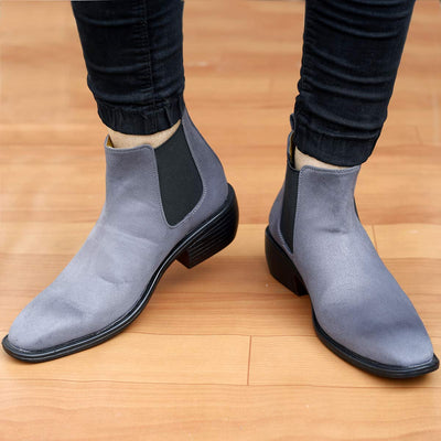 Height Increasing Suede Material Grey Casual Chelsea Boots For Men-Unique and Classy