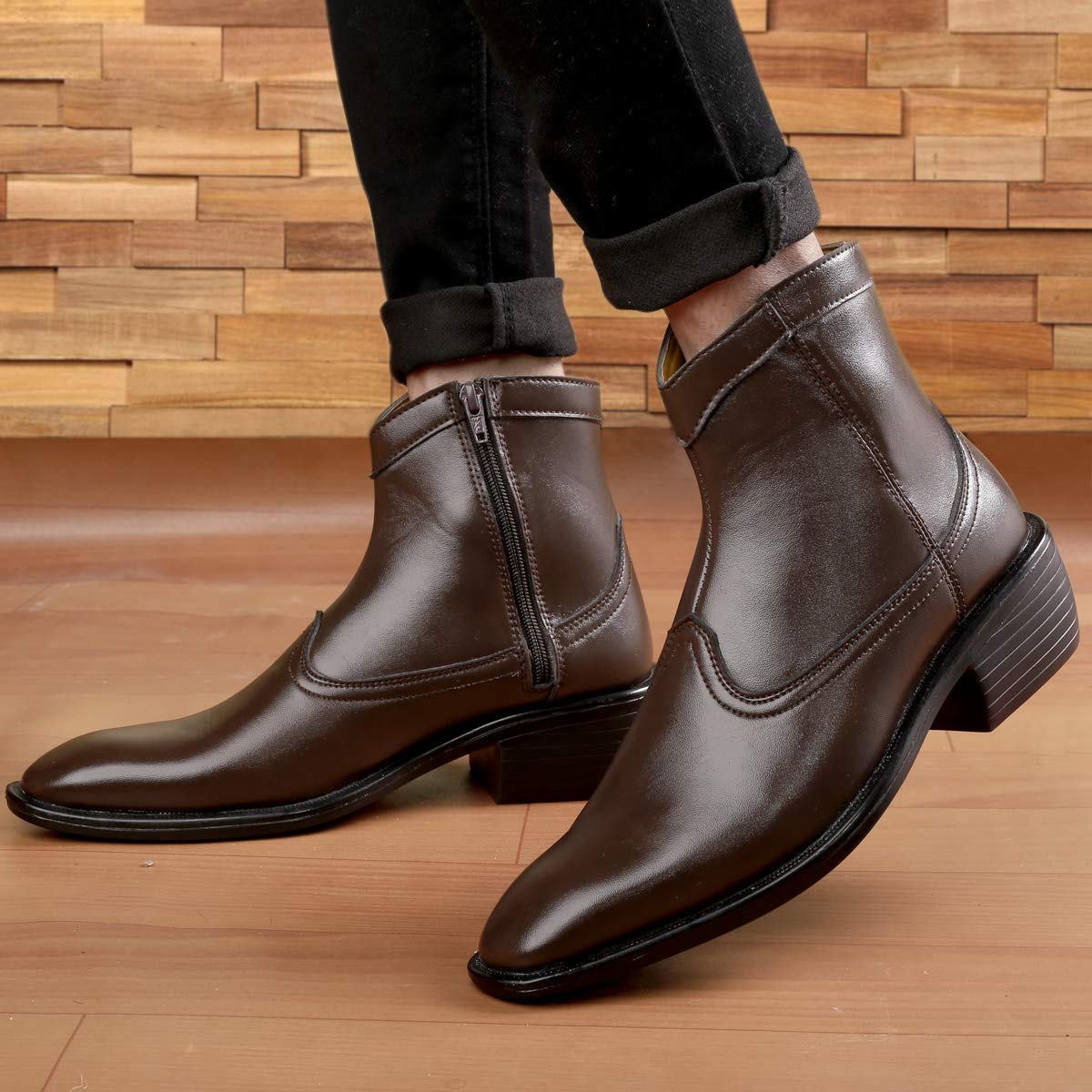 Classy High Ankle Brown Casual And Formal Boot With Zip Pattern-Unique and Classy