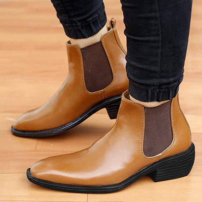Classy Hight Ankle Height Increasing Tan Chelsea Boots For Men-Unique and Classy