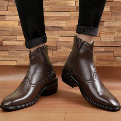 Classy High Ankle Brown Casual And Formal Boot With Zip Pattern-Unique and Classy