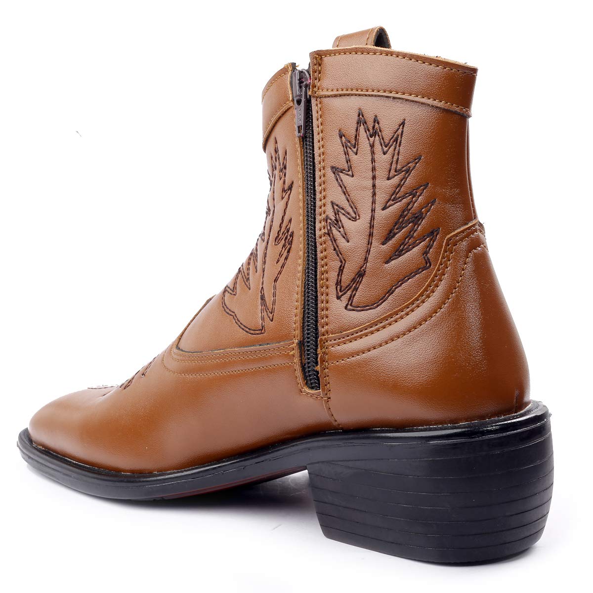Stylish High Ankle Tan Casual And Formal Boot With Leaf Pattern-Unique and Classy