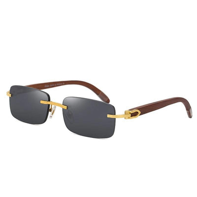 Crystal Cutting Vintage Wood Rimless Square Sunglasses For Men And Women-Unique and Classy