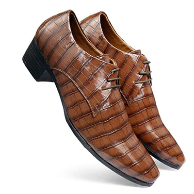 Crocodile Style Height Increasing Faux Leather Material Formal Shoes-Unique and Classy