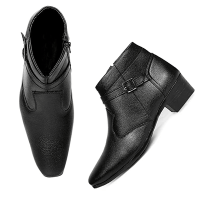 Fashionable Height Increasing Formal Buckle Zipper Boots For Men's-Unique and Classy