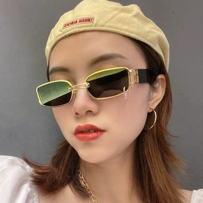 Brand Designer Vintage Metal Ring Decoration Small Rectangle Punk Sunglasses For Men And Women-Unique and Classy