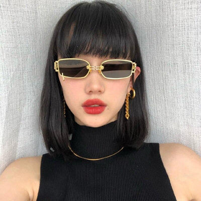 Fashion Small Rectangle With Metal Ring Decoration Frame Sunglasses For Men And Women-Unique and Classy