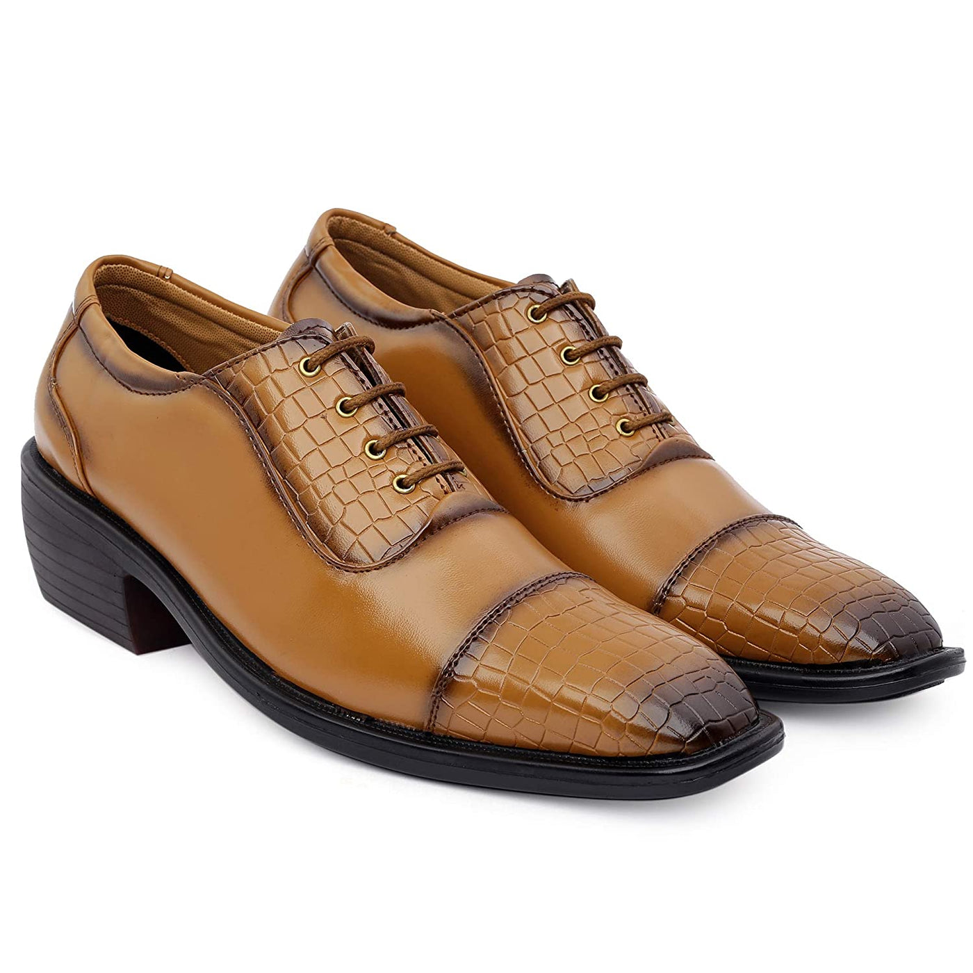 Stylish Tan Formal and Casual Wear Lace-Up Shoes With Height Increasing Heel-Unique and Classy