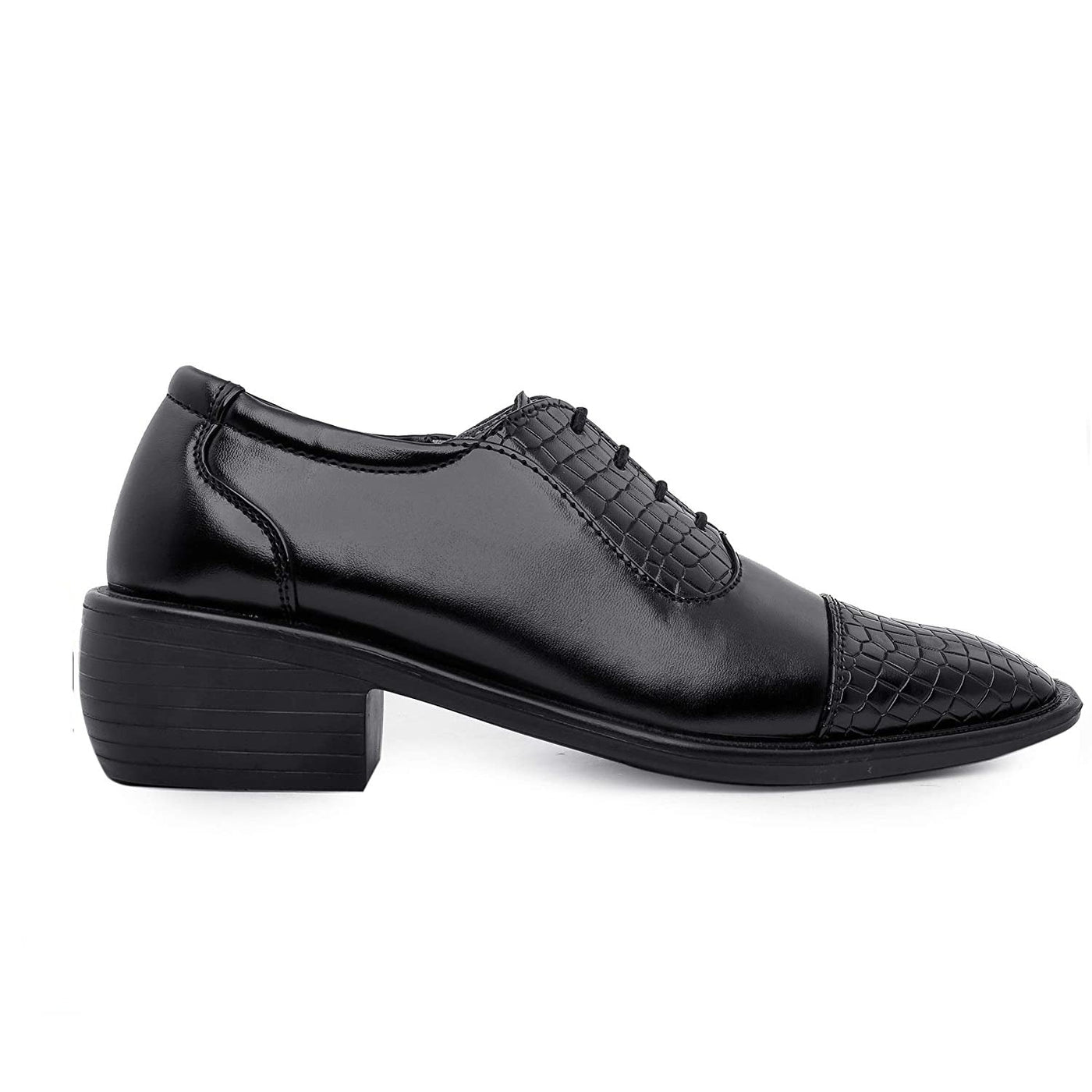 Stylish Black Formal and Casual Wear Lace-Up Shoes With Height Increasing Heel-Unique and Classy