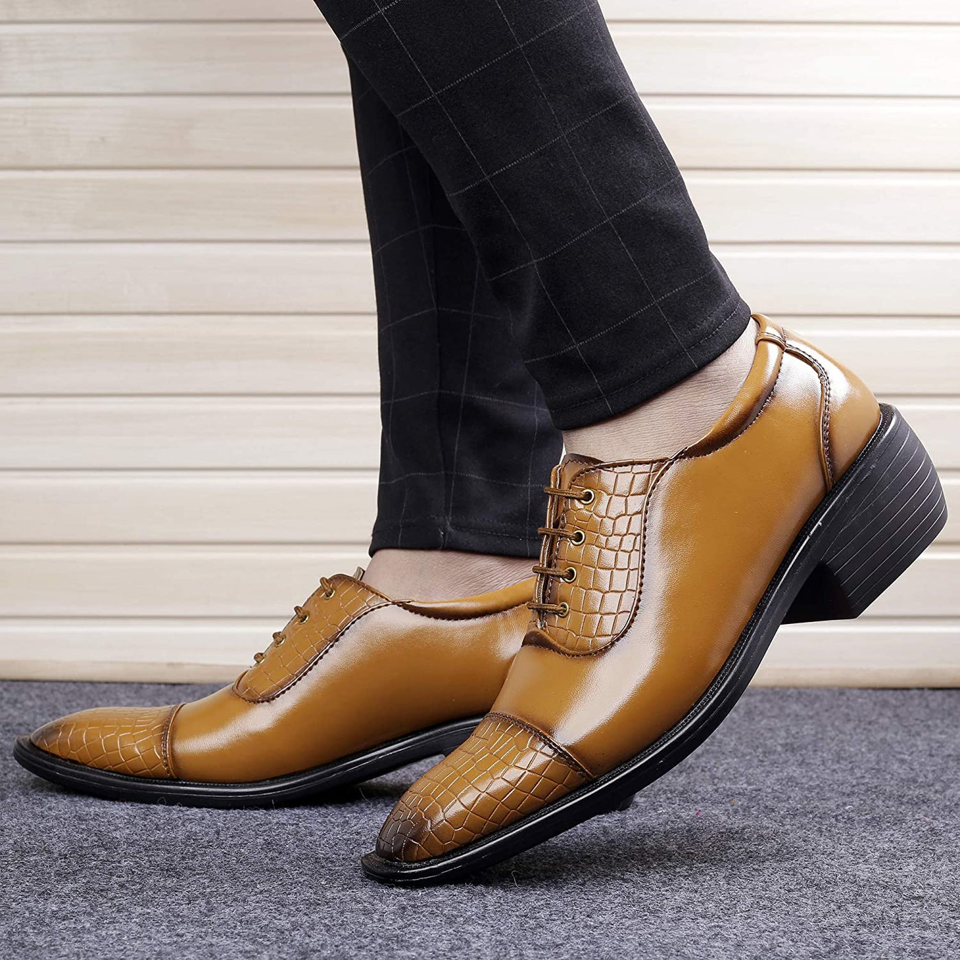 Stylish Tan Formal and Casual Wear Lace-Up Shoes With Height Increasing Heel-Unique and Classy