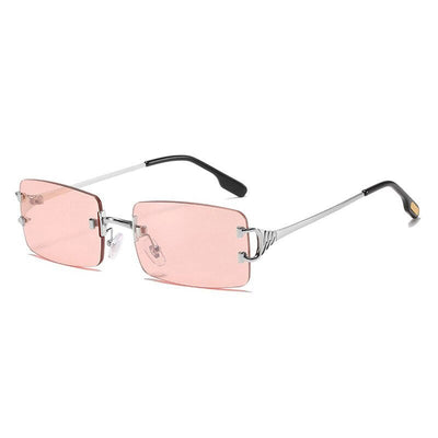 Rimless Small Square Frame Sunglasses For Unisex-Unique and Classy