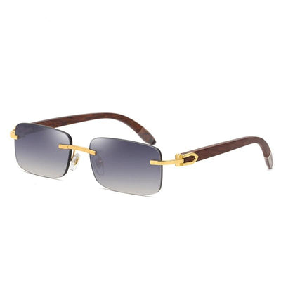 Crystal Cutting Vintage Wood Rimless Square Sunglasses For Men And Women-Unique and Classy