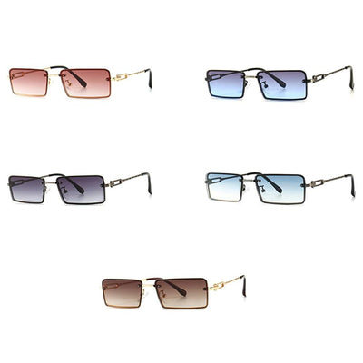 Stylish Retro Square Frameless Classic Vintage Brand Metal Narrow Designer Frame Sunglasses For Men And Women-Unique and Classy