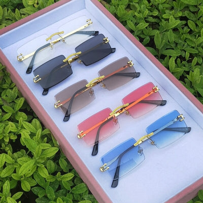 New Color Rectangle Rimless Gradient Sunglasses For Unisex-Unique and Classy